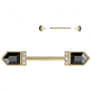 Piercing t�ton dor� � embouts zirconiums en pointes de fl�che