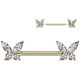 Piercing t�ton dor� � papillons zirconiums