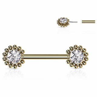 Piercing t�ton Dor� push-in � fleurs strass perl�es