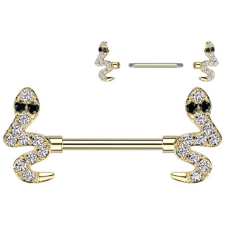 Piercing t�ton dor� � serpents zirconiums