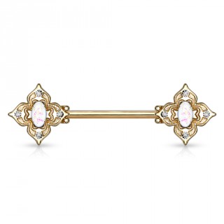 Piercing t�ton dor�s filigranes floraux � opales