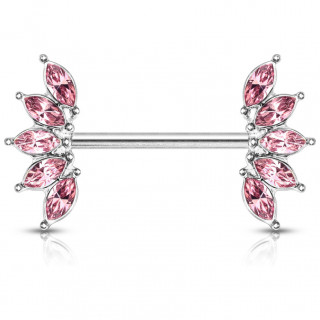 Piercing t�ton double �ventail de cristaux - Rose