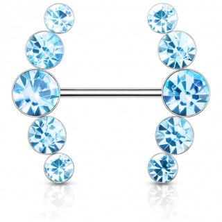 Piercing t�ton duo d'arcs strass - Bleu aqua