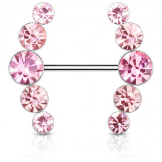 Piercing t�ton duo d'arcs strass - Rose