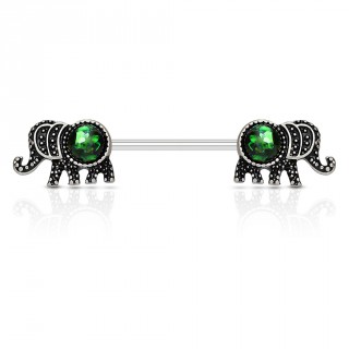 Piercing t�ton duo d'�l�phants � opales vertes