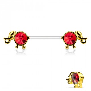 Piercing t�ton �l�phants dor�s � pierres rouges