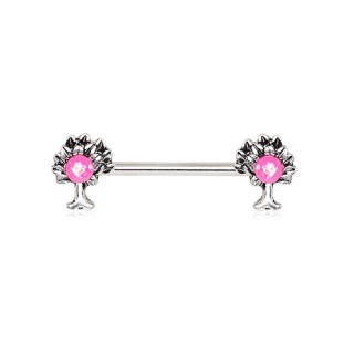 Piercing t�ton embouts arbre de vie � Opale rose