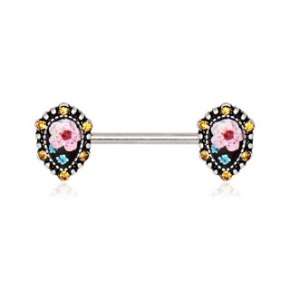 Piercing t�ton embouts fleuris � strass