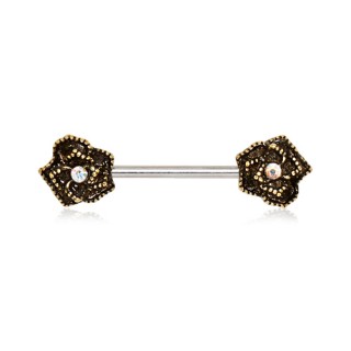 Piercing t�ton � embouts fleurs antiques serties