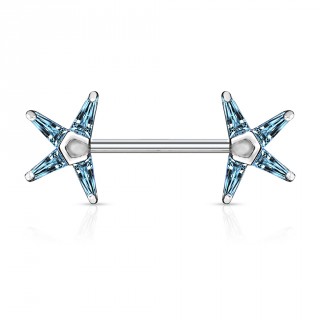 Piercing t�ton � embouts strass �toil�s - Bleu aqua