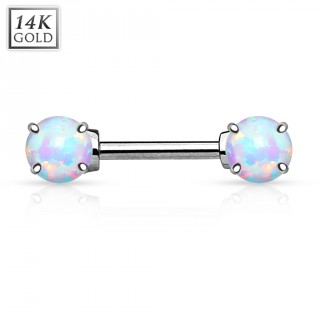 Piercing t�ton en or blanc 14 carats avec Opales synth�tiques