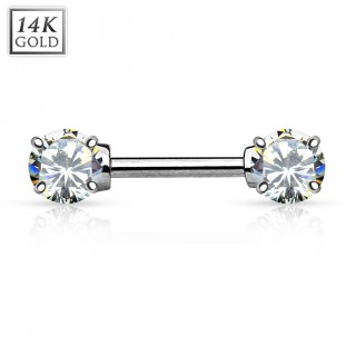 Piercing t�ton en or blanc 14 carats avec zirconiums