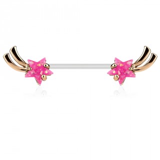 Piercing t�ton �toiles filantes cuivr�es � Opales roses