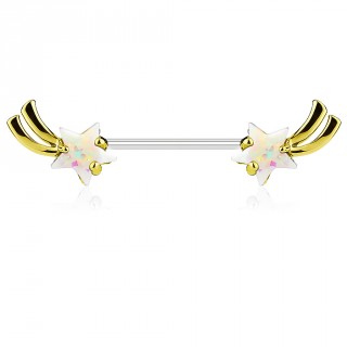 Piercing t�ton �toiles filantes dor�es � Opales blanches