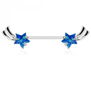 Piercing t�ton �toiles filantes � Opales bleues