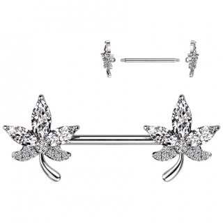 Piercing t�ton � feuilles de cannabis en zirconiums