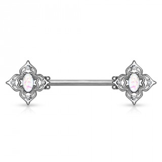 Piercing t�ton filigranes floraux � opales blanches