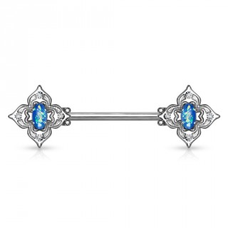 Piercing t�ton filigranes floraux � opales bleues