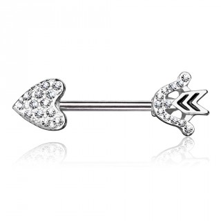 Piercing t�ton fl�che de coeur pav�e de strass