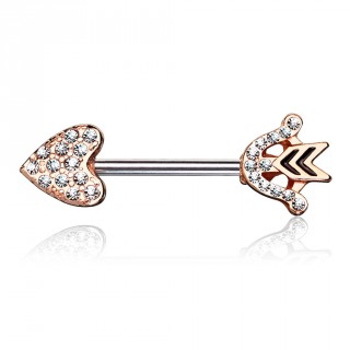 Piercing t�ton fl�che de coeur pav�e de strass - Cuivr�