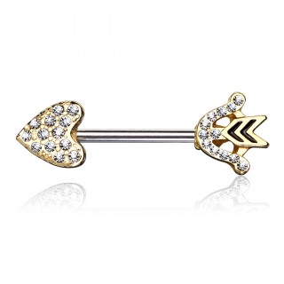 Piercing t�ton fl�che de coeur pav�e de strass - Dor�