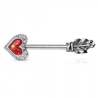 Piercing t�ton fl�che � pointe de coeur en Opale rouge
