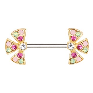 Piercing t�ton fleur dor�e divis�e � strass multicolores