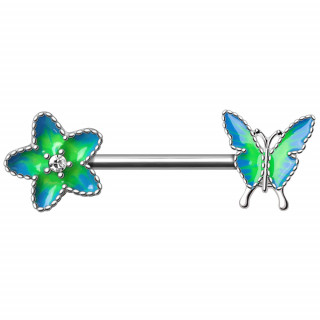 Piercing t�ton � fleur et papillon style aquarelle