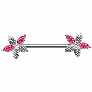 Piercing t�ton fleurs chics � p�tales de zirconiums roses