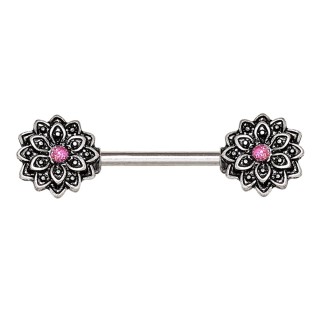 Piercing t�ton fleurs de lotus � Opales roses