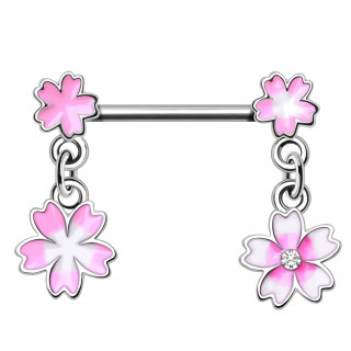 Piercing t�ton � fleurs exotiques suspendues