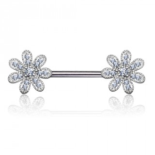 Piercing t�ton fleurs fantaisie pav�es de strass