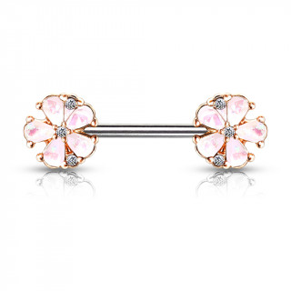 Piercing t�ton fleurs d'opale � bords cuivr�s - Blanc
