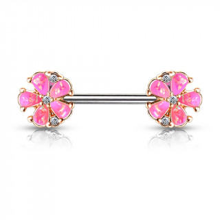 Piercing t�ton fleurs d'opale � bords cuivr�s - Rose