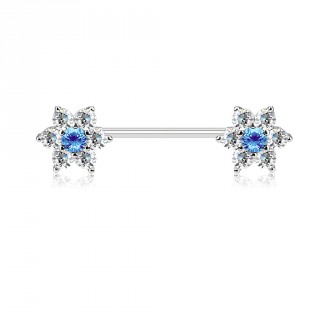 Piercing t�ton � fleurs strass - Clair et aqua