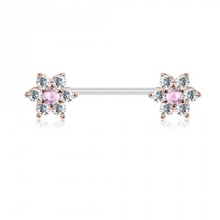 Piercing t�ton � fleurs strass - Cuivr�, clair et rose