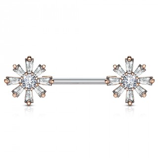 Piercing t�ton fleurs strass � p�tales rectangulaires - Cuivr�