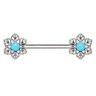 Piercing t�ton flocons de neige � perles bleues