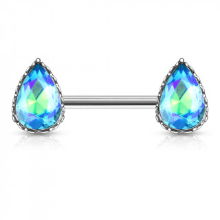 Piercing t�ton � gouttes de cristal nuanc�es - Aqua