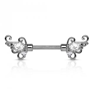 Piercing t�ton gris � embouts floraux avec strass