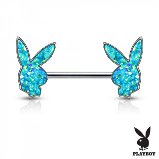 Piercing t�ton Lapin Playboy druse (officiel) - Bleu aqua