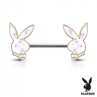 Piercing t�ton Lapin Playboy Opale (officiel) - Blanc � contours dor�s