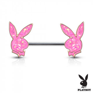 Piercing t�ton Lapin Playboy Opale (officiel) - Rose � contours cuivr�s
