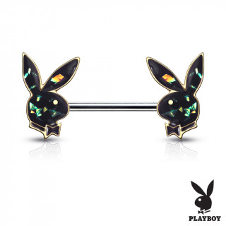 Piercing t�ton Lapin Playboy Opale (officiel) - Vert fonc� � contours dor�s