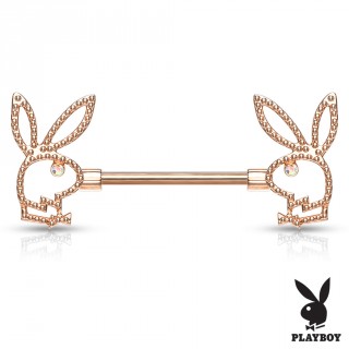 Piercing t�ton lapin playboy style perl� � oeil strass - Cuivr�