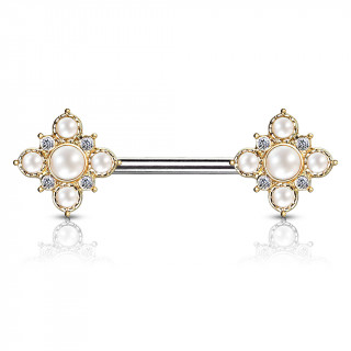 Piercing t�ton � losanges sertis de strass et perles - Dor�