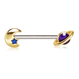 Piercing t�ton � lune et plan�te saturne dor�es