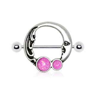 Piercing t�ton lune vintage avec Opales