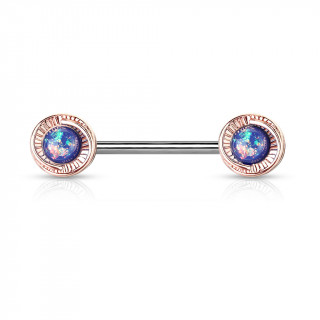 Piercing t�ton opale bleue � entourage cuivr�