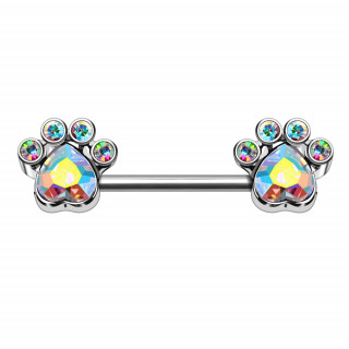 Piercing t�ton pattes de chien zirconiums Aurore Bor�ale